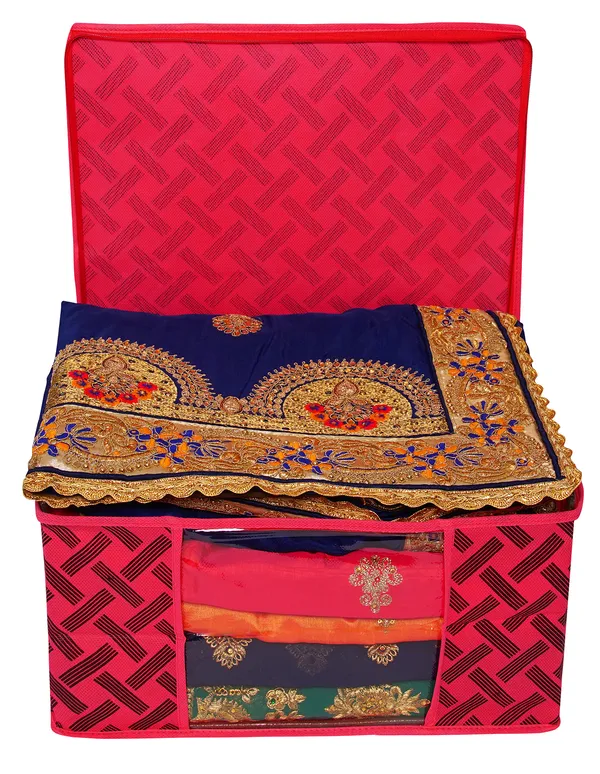 Saree_Cover_Storage_Box_For_Clothes_With_Premium_Quality_Non_Woven_Combo_Offer_Saree_Organizer_For_Large_Foldable_Clothes_Storage_Bag_With_Zipper_&_Transparent_Window_|_Red_Geometric_Print_Wardrobe_Organizer_For_Saree,_Blanket_&_Quilt_Storage_(Pack_Of_3)