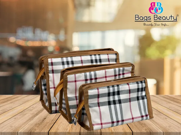 Ladies_Beige_Check_Pattern_Hand_Wallet_Set_-_3_Different_Size_Zipper_Pouch_Combo_|_Multi_Pocket_Cosmetic_Organizer_Wallet_For_Travel_&_Daily_Use