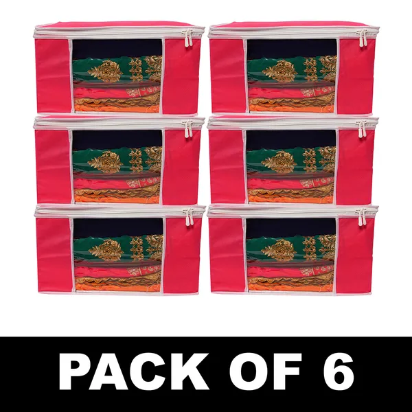 Premium_Clothes_Storage_Bag_With_Clear_Window_&_Zipper_|_Foldable_Wardrobe_Organizer_For_Saree,_Blanket_&_Bedding_(Pack_Of_6)