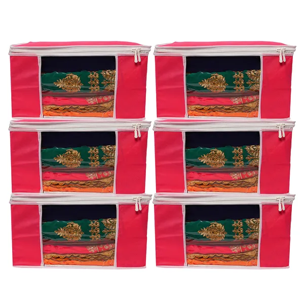 Premium_Clothes_Storage_Bag_With_Clear_Window_&_Zipper_|_Foldable_Wardrobe_Organizer_For_Saree,_Blanket_&_Bedding_(Pack_Of_6)