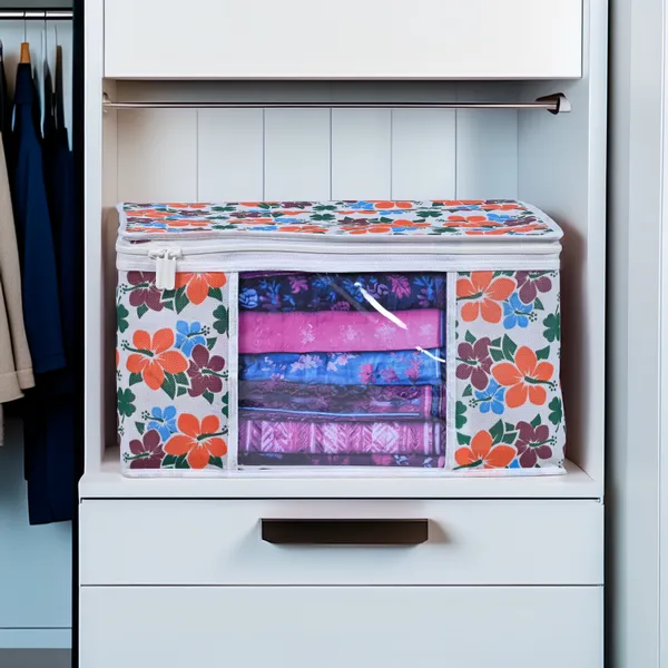 Premium_Floral_Printed_Clothes_Storage_Bag_With_Clear_Window_&_Zipper_|_Foldable_Wardrobe_Organizer_For_Saree,_Blanket_&_Bedding_|_Saree_Cover_Storage_Box_For_Clothes_With_Premium_Quality_Non_Woven_Combo_Offer_Saree_Organizer_For_Wardrobe/Organizers_For_Clothes/Saree_Cover_(Pack_Of_12)