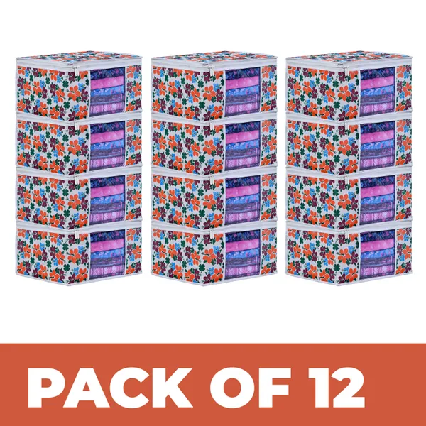 Premium_Floral_Printed_Clothes_Storage_Bag_With_Clear_Window_&_Zipper_|_Foldable_Wardrobe_Organizer_For_Saree,_Blanket_&_Bedding_|_Saree_Cover_Storage_Box_For_Clothes_With_Premium_Quality_Non_Woven_Combo_Offer_Saree_Organizer_For_Wardrobe/Organizers_For_Clothes/Saree_Cover_(Pack_Of_12)