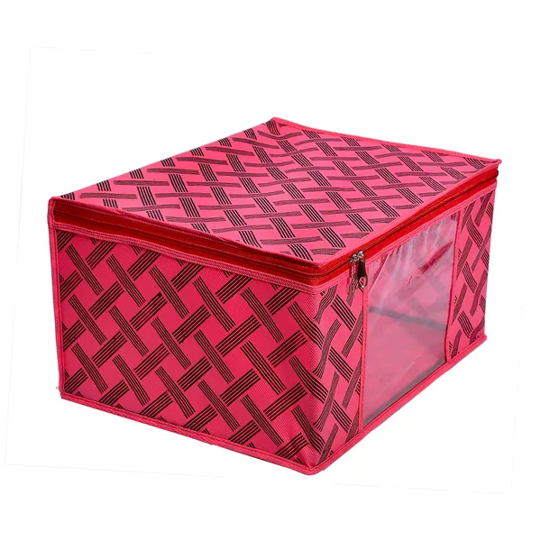 Saree_Cover_Storage_Box_For_Clothes_With_Premium_Quality_Non_Woven_Combo_Offer_Saree_Organizer_For_Large_Foldable_Clothes_Storage_Bag_With_Zipper_&_Transparent_Window_|_Red_Geometric_Print_Wardrobe_Organizer_For_Saree,_Blanket_&_Quilt_Storage_(Pack_Of_12)