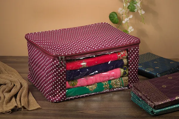 Designer_Saree_Garment_Packing_Cover_With_Front_Transparent_Window_|_Laminated_Canvas_Printed_Fabric_Storage_Organizer_|_Heavy_Zip_Bag_(Purple_Print)