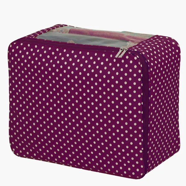 Designer_Saree_Garment_Packing_Cover_With_Front_Transparent_Window_|_Laminated_Canvas_Printed_Fabric_Storage_Organizer_|_Heavy_Zip_Bag_(Purple_Print)