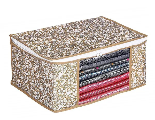 Floral_Foldable_Storage_Bag_With_Zipper_Window_|_Large_Clothes,_Blanket_&_Saree_Organizer_For_Wardrobe_(Pack_Of_6)