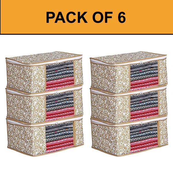 Floral_Foldable_Storage_Bag_With_Zipper_Window_|_Large_Clothes,_Blanket_&_Saree_Organizer_For_Wardrobe_(Pack_Of_6)