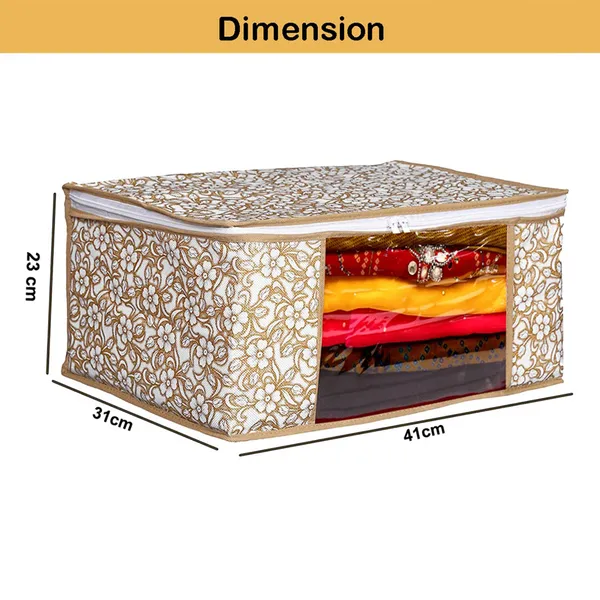 Floral_Foldable_Storage_Bag_With_Zipper_Window_|_Large_Clothes,_Blanket_&_Saree_Organizer_For_Wardrobe_(Pack_Of_6)
