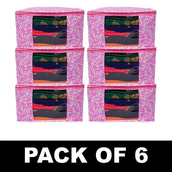 Large_Foldable_Clothes_Storage_Bag_With_Zipper_&_Transparent_Window_|_Paisley_Print_Wardrobe_Organizer_For_Saree,_Blanket_&_Quilt_Storage_(Pack_Of_6)