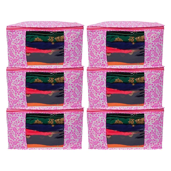 Large_Foldable_Clothes_Storage_Bag_With_Zipper_&_Transparent_Window_|_Paisley_Print_Wardrobe_Organizer_For_Saree,_Blanket_&_Quilt_Storage_(Pack_Of_6)