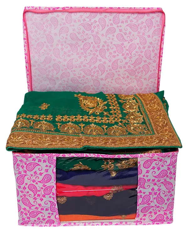 Large_Foldable_Clothes_Storage_Bag_With_Zipper_&_Transparent_Window_|_Paisley_Print_Wardrobe_Organizer_For_Saree,_Blanket_&_Quilt_Storage_(Pack_Of_6)