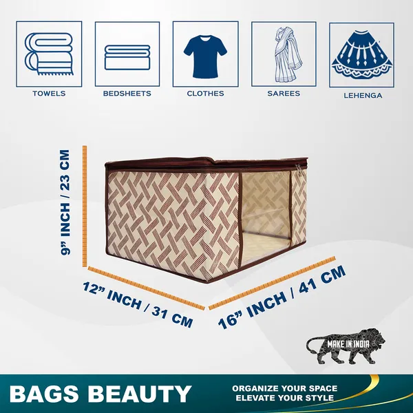 Saree_Cover_Storage_Box_For_Clothes_With_Premium_Quality_Non_Woven_Combo_Offer_Saree_Organizer_For_Large_Foldable_Clothes_Storage_Bag_With_Zipper_&_Transparent_Window_|_Cream_Geometric_Print_Wardrobe_Organizer_For_Saree,_Blanket_&_Quilt_Storage_(Pack_Of_3)