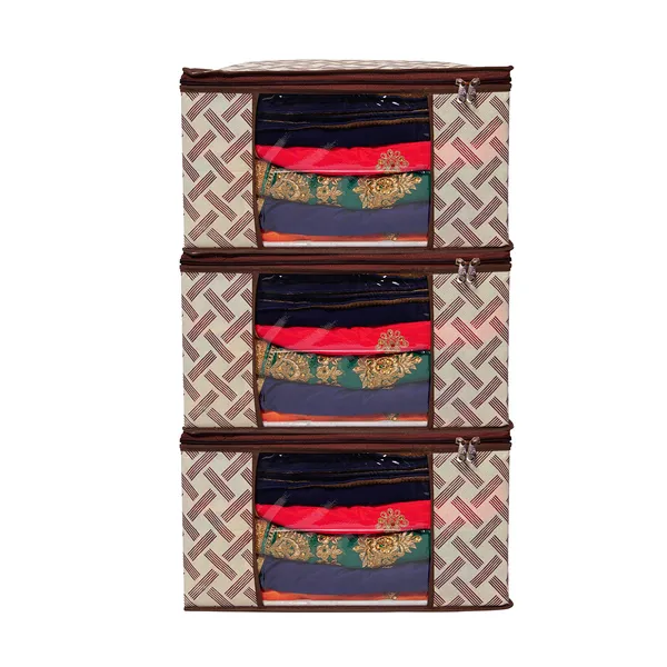 Saree_Cover_Storage_Box_For_Clothes_With_Premium_Quality_Non_Woven_Combo_Offer_Saree_Organizer_For_Large_Foldable_Clothes_Storage_Bag_With_Zipper_&_Transparent_Window_|_Cream_Geometric_Print_Wardrobe_Organizer_For_Saree,_Blanket_&_Quilt_Storage_(Pack_Of_3)