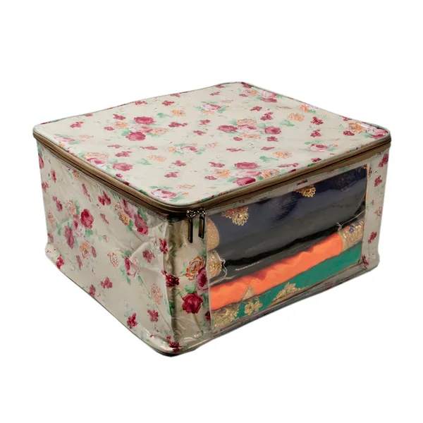 Designer_Saree_Garment_Packing_Cover_With_Transparent_Window_|_Laminated_Canvas_Printed_Fabric_Storage_Organizer_|_Heavy_Zip_Garment_Bag_(Floral_Print)
