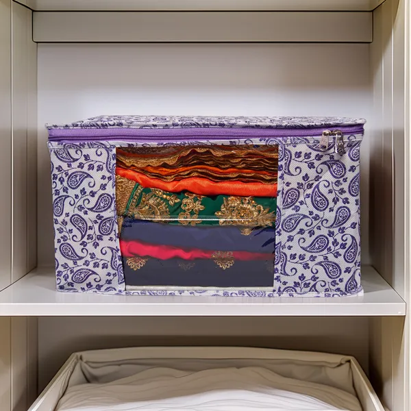 Multipurpose_Foldable_Clothes_Storage_Organizer_With_Front_Window_|_Paisley_Print_Saree,_Blanket_&_Garment_Storage_Bag_For_Wardrobe_(Pack_Of_6)