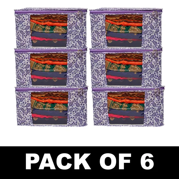 Multipurpose_Foldable_Clothes_Storage_Organizer_With_Front_Window_|_Paisley_Print_Saree,_Blanket_&_Garment_Storage_Bag_For_Wardrobe_(Pack_Of_6)