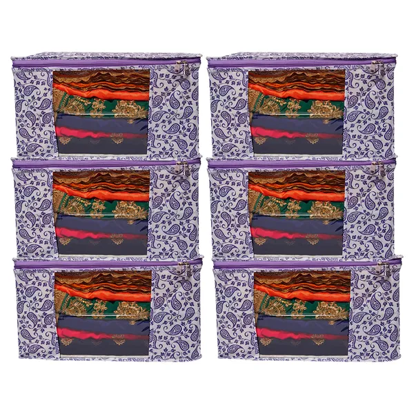 Multipurpose_Foldable_Clothes_Storage_Organizer_With_Front_Window_|_Paisley_Print_Saree,_Blanket_&_Garment_Storage_Bag_For_Wardrobe_(Pack_Of_6)