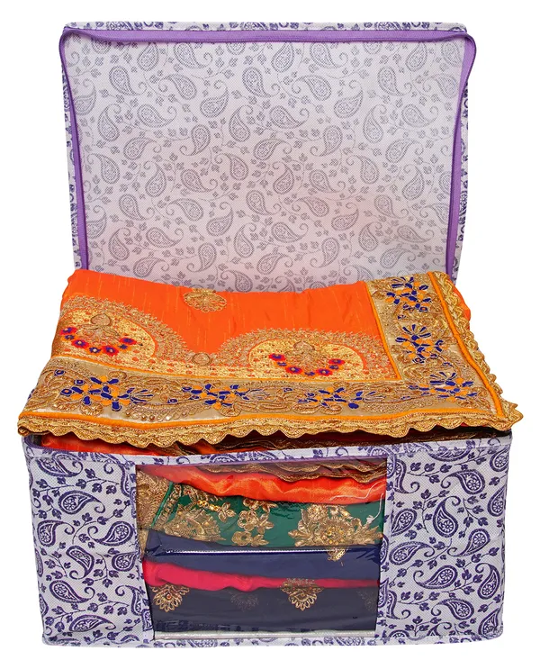 Multipurpose_Foldable_Clothes_Storage_Organizer_With_Front_Window_|_Paisley_Print_Saree,_Blanket_&_Garment_Storage_Bag_For_Wardrobe_(Pack_Of_6)