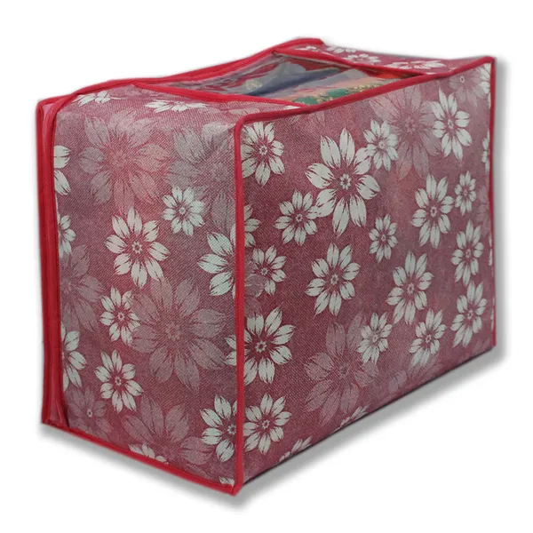 Multipurpose_Foldable_Clothes_Storage_Organizer_With_Front_Window_|_Floral_Print_Blanket,_Saree_&_Garment_Storage_Bag_For_Wardrobe_(Pack_Of_12)