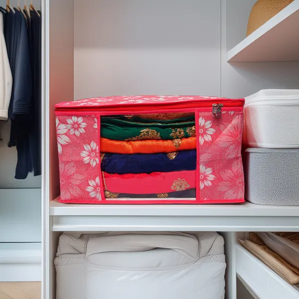 Multipurpose_Foldable_Clothes_Storage_Organizer_With_Front_Window_|_Floral_Print_Blanket,_Saree_&_Garment_Storage_Bag_For_Wardrobe_(Pack_Of_12)