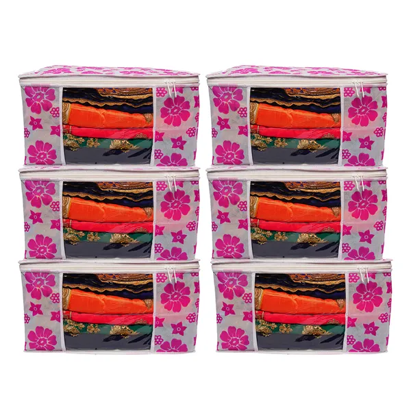 Large_Foldable_Clothes_Storage_Bag_With_Zipper_&_Transparent_Window_|_Floral_Wardrobe_Organizer_For_Saree,_Blanket_&_Quilt_Storage_(Pack_Of_6)