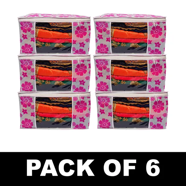 Large_Foldable_Clothes_Storage_Bag_With_Zipper_&_Transparent_Window_|_Floral_Wardrobe_Organizer_For_Saree,_Blanket_&_Quilt_Storage_(Pack_Of_6)