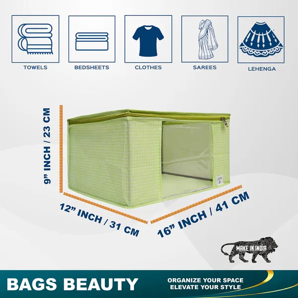 Green_Polka_Dot_Foldable_Storage_Bag_With_Zipper_Window_|_Large_Clothes_&_Blanket_Organizer_For_Wardrobe_Saree_Cover_Storage_Box_For_Clothes_With_Premium_Quality_Non_Woven_Combo_Offer_Saree_Organizer_For_Wardrobe/Organizers_For_Clothes/Saree_Cover_|_|_Saree_Bags_Saree_Covers_For_Storage,_Wardrobe_Organiser_|_Foldable_Saree_Clothes_Storage_Bag_Wardrobe_(Pack_Of_3)