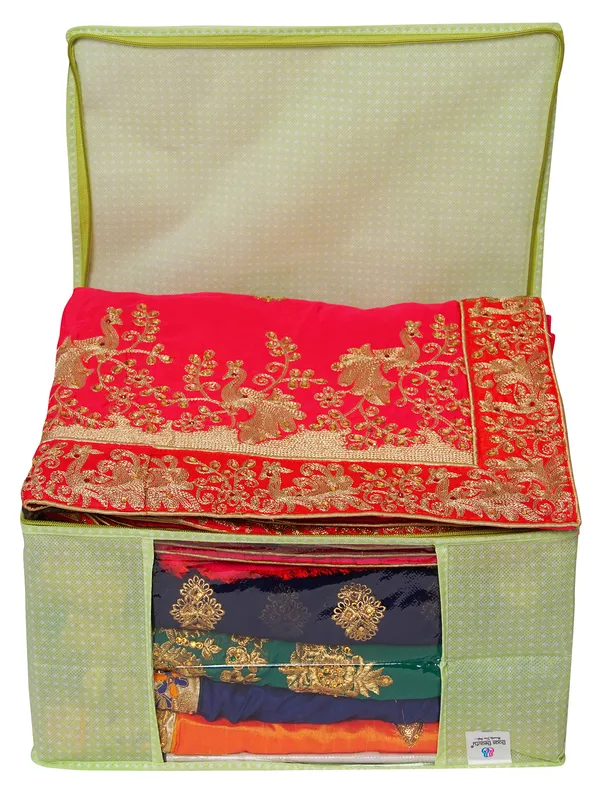 Green_Polka_Dot_Foldable_Storage_Bag_With_Zipper_Window_|_Large_Clothes_&_Blanket_Organizer_For_Wardrobe_Saree_Cover_Storage_Box_For_Clothes_With_Premium_Quality_Non_Woven_Combo_Offer_Saree_Organizer_For_Wardrobe/Organizers_For_Clothes/Saree_Cover_|_|_Saree_Bags_Saree_Covers_For_Storage,_Wardrobe_Organiser_|_Foldable_Saree_Clothes_Storage_Bag_Wardrobe_(Pack_Of_3)