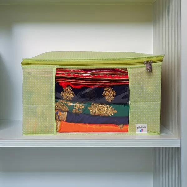 Green_Polka_Dot_Foldable_Storage_Bag_With_Zipper_Window_|_Large_Clothes_&_Blanket_Organizer_For_Wardrobe_Saree_Cover_Storage_Box_For_Clothes_With_Premium_Quality_Non_Woven_Combo_Offer_Saree_Organizer_For_Wardrobe/Organizers_For_Clothes/Saree_Cover_|_|_Saree_Bags_Saree_Covers_For_Storage,_Wardrobe_Organiser_|_Foldable_Saree_Clothes_Storage_Bag_Wardrobe_(Pack_Of_3)