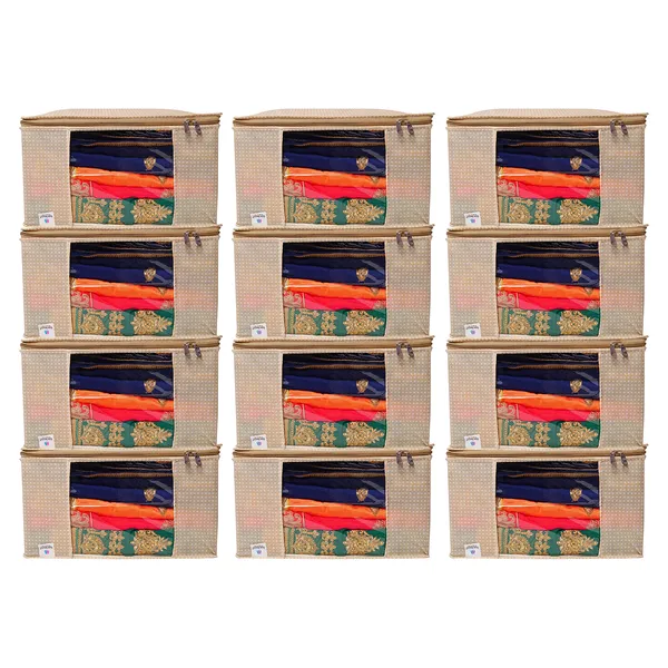 Saree_Cover_Storage_Box_For_Clothes_With_Premium_Quality_Non_Woven_Combo_Offer_Saree_Organizer_Forpremium_Polka_Dot_Clothes_Storage_Bag_With_Clear_Window_&_Zipper_|_Foldable_Wardrobe_Organizer_For_Saree,_Blanket_&_Bedding_|_Foldable_Saree_Clothes_Storage_Bag_Wardrobe_(Pack_Of_12)