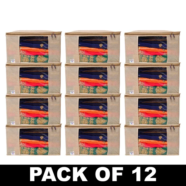 Saree_Cover_Storage_Box_For_Clothes_With_Premium_Quality_Non_Woven_Combo_Offer_Saree_Organizer_Forpremium_Polka_Dot_Clothes_Storage_Bag_With_Clear_Window_&_Zipper_|_Foldable_Wardrobe_Organizer_For_Saree,_Blanket_&_Bedding_|_Foldable_Saree_Clothes_Storage_Bag_Wardrobe_(Pack_Of_12)
