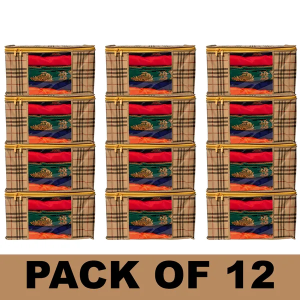 Large_Foldable_Clothes_Storage_Bag_With_Zipper_&_Transparent_Window_|_Checkered_Wardrobe_Organizer_For_Blanket,_Quilt_&_Garment_Storage_|_Saree_Cover_Storage_Box_For_Clothes_With_Premium_Quality_Non_Woven_Combo_Offer_Saree_Organizer_For_Wardrobe/Organizers_For_Clothes/Saree_Cover_(Pack_Of_12)