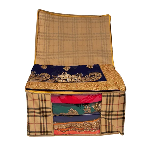 Large_Foldable_Clothes_Storage_Bag_With_Zipper_&_Transparent_Window_|_Checkered_Wardrobe_Organizer_For_Blanket,_Quilt_&_Garment_Storage_|_Saree_Cover_Storage_Box_For_Clothes_With_Premium_Quality_Non_Woven_Combo_Offer_Saree_Organizer_For_Wardrobe/Organizers_For_Clothes/Saree_Cover_(Pack_Of_12)