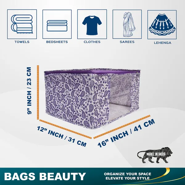 Multipurpose_Foldable_Clothes_Storage_Organizer_With_Front_Window_|_Paisley_Print_Saree,_Blanket_&_Garment_Storage_Bag_For_Wardrobe_(Pack_Of_3)