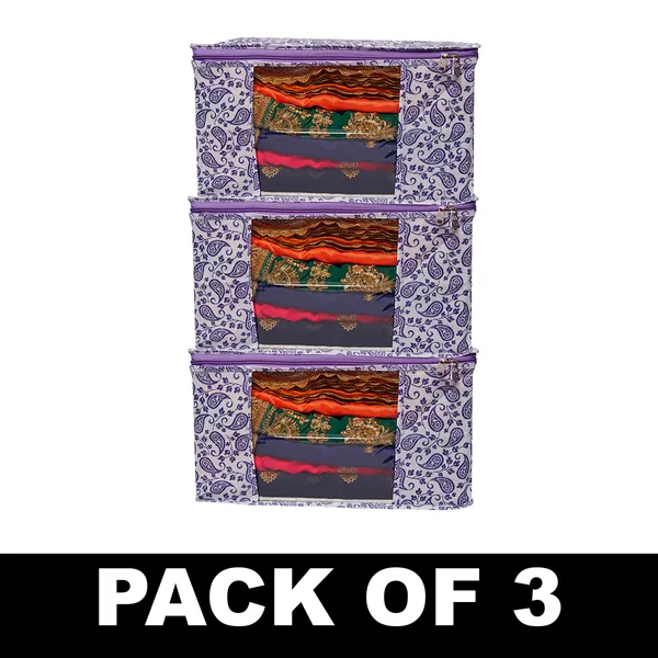 Multipurpose_Foldable_Clothes_Storage_Organizer_With_Front_Window_|_Paisley_Print_Saree,_Blanket_&_Garment_Storage_Bag_For_Wardrobe_(Pack_Of_3)