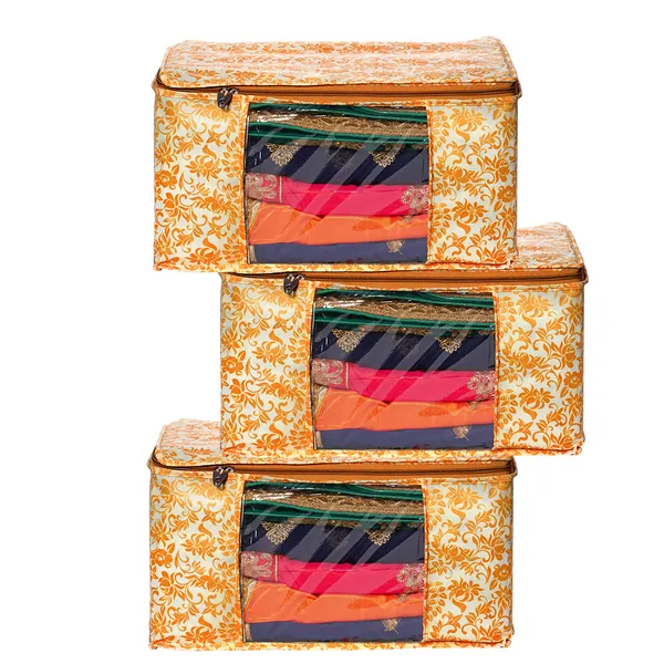 Large_Foldable_Clothes_Storage_Bag_With_Zipper_&_Transparent_Window_|_Orange_Floral_Wardrobe_Organizer_For_Saree,_Blanket_&_Quilt_Storage_|_Saree_Cover_Storage_Box_For_Clothes_With_Premium_Quality_Non_Woven_Combo_Offer_Saree_Organizer_For_Wardrobe/Organizers_For_Clothes/Saree_Cover_|_Foldable_Saree_Clothes_Storage_Bag_Wardrobe_(Pack_Of_3)