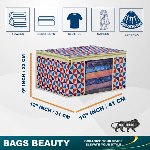 Multipurpose_Foldable_Clothes_&_Saree_Storage_Organizer_With_Front_Window_|_Geometric_Printed_Garment_Storage_Bag_For_Wardrobe_Saree_Cover_Storage_Box_For_Clothes_With_Premium_Quality_Non_Woven_Combo_Offer_Saree_Organizer_For_Wardrobe/Organizers_For_Clothes/Saree_Cover_(Pack_Of_3)