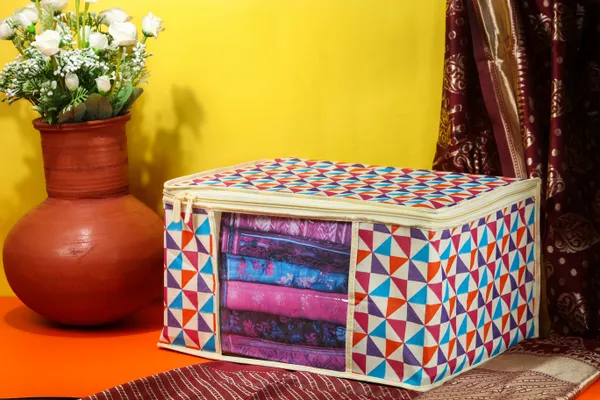Multipurpose_Foldable_Clothes_&_Saree_Storage_Organizer_With_Front_Window_|_Geometric_Printed_Garment_Storage_Bag_For_Wardrobe_Saree_Cover_Storage_Box_For_Clothes_With_Premium_Quality_Non_Woven_Combo_Offer_Saree_Organizer_For_Wardrobe/Organizers_For_Clothes/Saree_Cover_(Pack_Of_3)