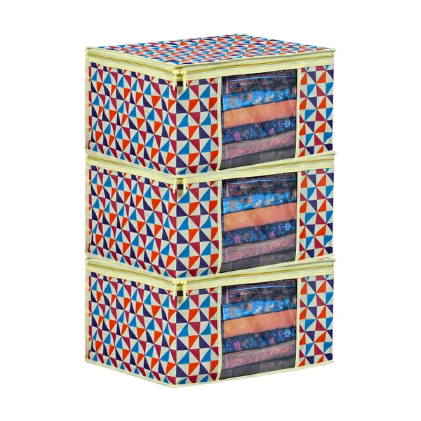 Multipurpose_Foldable_Clothes_&_Saree_Storage_Organizer_With_Front_Window_|_Geometric_Printed_Garment_Storage_Bag_For_Wardrobe_Saree_Cover_Storage_Box_For_Clothes_With_Premium_Quality_Non_Woven_Combo_Offer_Saree_Organizer_For_Wardrobe/Organizers_For_Clothes/Saree_Cover_(Pack_Of_3)