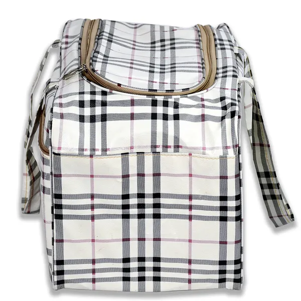 Beige_Check_Pattern_Travel_Bag_For_Men_&_Women_|_Large_Capacity_Storage_Duffel_Bag_|_Durable_Waterproof_Clothes_Organizer_For_Travel