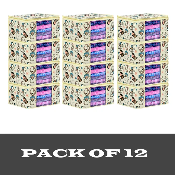 Cartoon_Printed_Foldable_Storage_Bag_With_Zipper_Window_|_Large_Clothes_&_Blanket_Organizer_For_Wardrobe_|_Saree_Cover_Storage_Box_For_Clothes_With_Premium_Quality_Non_Woven_Combo_Offer_Saree_Organizer_For_Wardrobe/Organizers_For_Clothes/Saree_Cover_(Pack_Of_12)