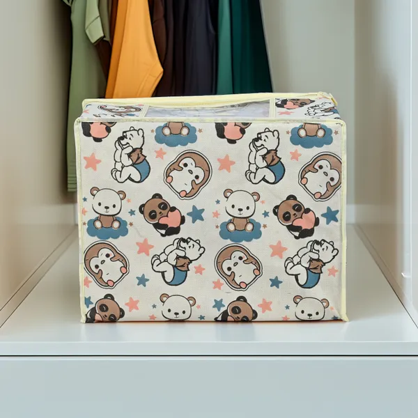 Cartoon_Printed_Foldable_Storage_Bag_With_Zipper_Window_|_Large_Clothes_&_Blanket_Organizer_For_Wardrobe_|_Saree_Cover_Storage_Box_For_Clothes_With_Premium_Quality_Non_Woven_Combo_Offer_Saree_Organizer_For_Wardrobe/Organizers_For_Clothes/Saree_Cover_(Pack_Of_12)