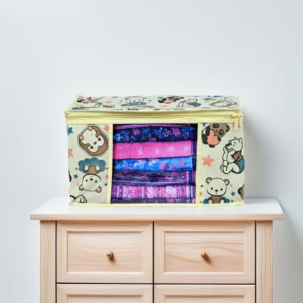 Cartoon_Printed_Foldable_Storage_Bag_With_Zipper_Window_|_Large_Clothes_&_Blanket_Organizer_For_Wardrobe_|_Saree_Cover_Storage_Box_For_Clothes_With_Premium_Quality_Non_Woven_Combo_Offer_Saree_Organizer_For_Wardrobe/Organizers_For_Clothes/Saree_Cover_(Pack_Of_12)