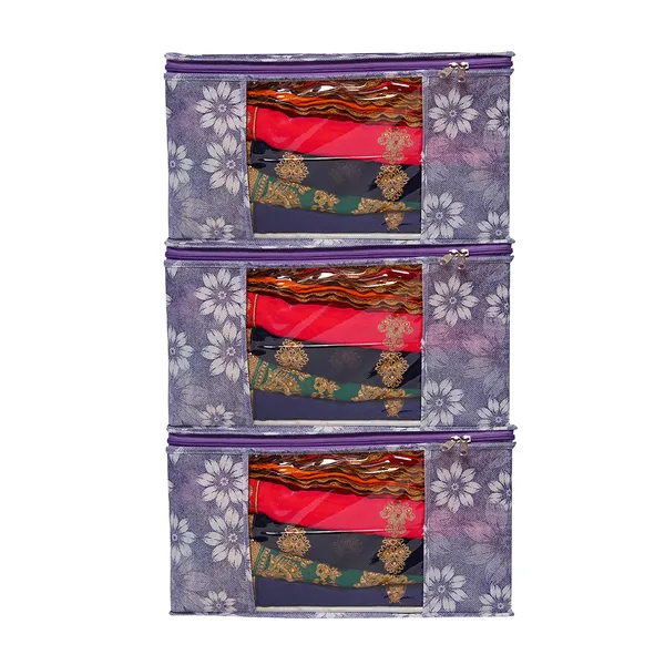 Grey_Floral_Foldable_Storage_Bag_With_Zipper_Window_|_Saree_Cover_Storage_Box_For_Clothes_With_Premium_Quality_Non_Woven_Combo_Offer_Saree_Organizer_For_Wardrobe/Organizers_For_Clothes/Saree_Cover_|_Saree_Bags_Saree_Covers_For_Storage,_Wardrobe_Organiser_|_Foldable_Saree_Clothes_Storage_Bag_Wardrobe_(Pack_Of_3)