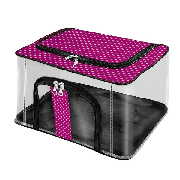 Transparent_Wardrobe_Clothes_Storage_Organizer_|_Dual_Zipper_Front_&_Upper_Opening_|_Foldable_Dustproof_Storage_Bag_(Pink)
