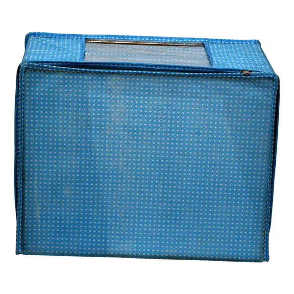 Large_Foldable_Clothes_Storage_Bag_With_Zipper_&_Transparent_Window_|_Blue_Polka_Dot_Wardrobe_Organizer_For_Saree,_Blanket_&_Quilt_Storage_(Pack_Of_3)