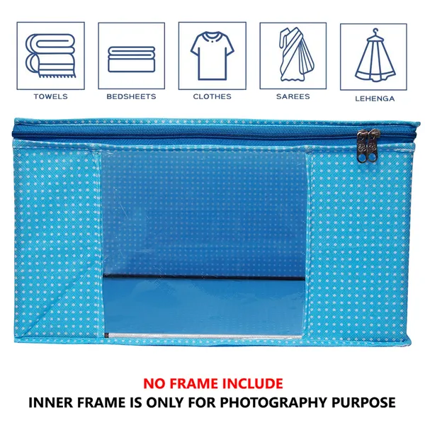 Large_Foldable_Clothes_Storage_Bag_With_Zipper_&_Transparent_Window_|_Blue_Polka_Dot_Wardrobe_Organizer_For_Saree,_Blanket_&_Quilt_Storage_(Pack_Of_3)