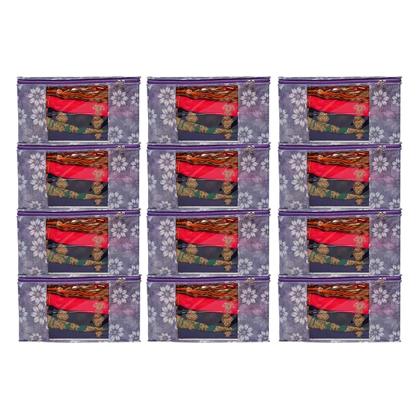 Grey_Floral_Foldable_Storage_Bag_With_Zipper_Window_|_Saree_Cover_Storage_Box_For_Clothes_With_Premium_Quality_Non_Woven_Combo_Offer_Saree_Organizer_For_Wardrobe/Organizers_For_Clothes/Saree_Cover_|_Saree_Bags_Saree_Covers_For_Storage,_Wardrobe_Organiser_|_Foldable_Saree_Clothes_Storage_Bag_Wardrobe_(Pack_Of_12)