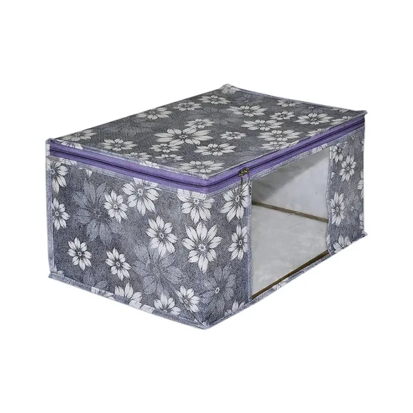 Grey_Floral_Foldable_Storage_Bag_With_Zipper_Window_|_Saree_Cover_Storage_Box_For_Clothes_With_Premium_Quality_Non_Woven_Combo_Offer_Saree_Organizer_For_Wardrobe/Organizers_For_Clothes/Saree_Cover_|_Saree_Bags_Saree_Covers_For_Storage,_Wardrobe_Organiser_|_Foldable_Saree_Clothes_Storage_Bag_Wardrobe_(Pack_Of_12)
