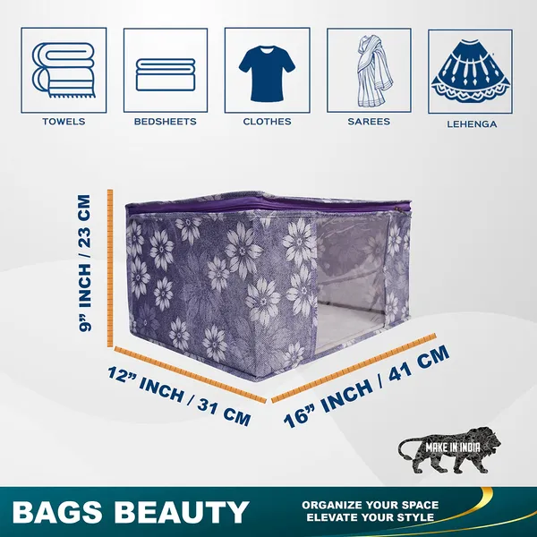 Grey_Floral_Foldable_Storage_Bag_With_Zipper_Window_|_Saree_Cover_Storage_Box_For_Clothes_With_Premium_Quality_Non_Woven_Combo_Offer_Saree_Organizer_For_Wardrobe/Organizers_For_Clothes/Saree_Cover_|_Saree_Bags_Saree_Covers_For_Storage,_Wardrobe_Organiser_|_Foldable_Saree_Clothes_Storage_Bag_Wardrobe_(Pack_Of_12)